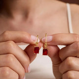 1 TCW Emerald July-Ruby Birthstone Dangle Earrings
