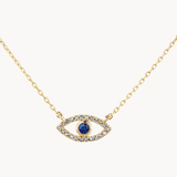 0.09 TCW Round Shaped September-Sapphire Birthstone Evil Eye Necklace