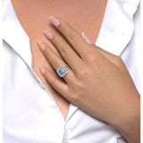 4.5 CT Emerald Cut Halo & Pave Split Shank March-Aquamarine Birthstone Engagement Ring