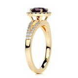 1 CT Round Cut Halo & Pave  July-Ruby Birthstone Engagement Ring