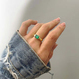 1 CT Emerald Cut Bezel May-Emerald Birthstone Engagement Ring