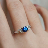 0.61 CT Round Cut Cluster September-Sapphire Birthstone Engagement Ring