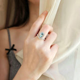 1.55 CT Oval Cut Halo & Pave March-Aquamarine Birthstone Engagement Ring