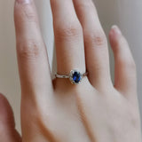 0.6 CT Oval Cut Cluster September-Sapphire Birthstone Engagement Ring