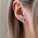 0.27 TCW Round September-Sapphire Birthstone Halo Studs Earrings