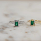 0.7 CT Baguette Cut Halo & Pave May-Emerald Birthstone Engagement Ring