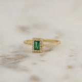 0.7 CT Baguette Cut Halo & Pave May-Emerald Birthstone Engagement Ring