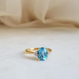 2.43 CT Oval Cut Cluster December-Blue Topaz Birthstone Engagement Ring