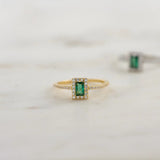 0.7 CT Baguette Cut Halo & Pave May-Emerald Birthstone Engagement Ring