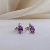 1.2 TCW Oval & Round February-Amethyst Birthstone Stud Earrings