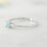 1 CT Cushion Cut Three Stone March-Aquamarine Birthstone Engagement Ring