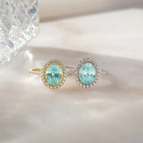 1.25 CT Oval Cut Halo & Pave March-Aquamarine Birthstone Engagement Ring