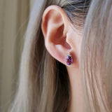 1.2 TCW Oval & Round February-Amethyst Birthstone Stud Earrings