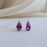 1.2 TCW Oval & Round February-Amethyst Birthstone Stud Earrings