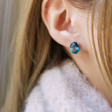 6.01 TCW Oval December-Blue Topaz Birthstone Stud Earrings
