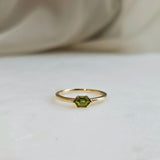 0.35 CT Hexagon Cut Bezel August-Peridot Birthstone Engagement Ring