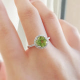 1.47 CT Round Cut Halo & Pave August-Peridot Birthstone Engagement Ring