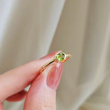 0.35 CT Hexagon Cut Bezel August-Peridot Birthstone Engagement Ring