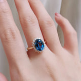 3.45 CT Oval Cut Halo December-Blue Topaz Birthstone Engagement Ring
