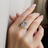 1.55 CT Oval Cut Halo & Pave March-Aquamarine Birthstone Engagement Ring