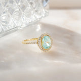 1.25 CT Oval Cut Halo & Pave March-Aquamarine Birthstone Engagement Ring