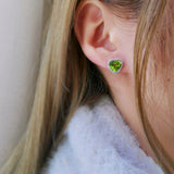 4.09 TCW Heart & Round August-Peridot Birthstone Halo Stud Earrings