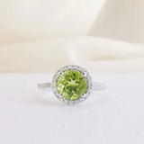 1.47 CT Round Cut Halo & Pave August-Peridot Birthstone Engagement Ring