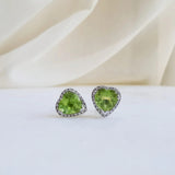 4.09 TCW Heart & Round August-Peridot Birthstone Halo Stud Earrings