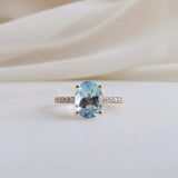1.17 CT Oval Cut Pave March-Aquamarine Birthstone Engagement Ring