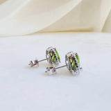 4.09 TCW Heart & Round August-Peridot Birthstone Halo Stud Earrings