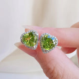 4.09 TCW Heart & Round August-Peridot Birthstone Halo Stud Earrings