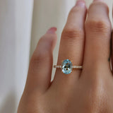 1.17 CT Oval Cut Pave March-Aquamarine Birthstone Engagement Ring