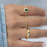 0.7 CT Baguette Cut Halo & Pave May-Emerald Birthstone Engagement Ring