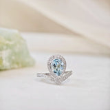 1.55 CT Oval Cut Halo & Pave March-Aquamarine Birthstone Engagement Ring