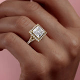 2 CT Princess Cut Halo & Pave Lab-Grown Diamond Engagement Ring