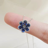 1.09 TCW Pear & Round September-Sapphire Birthstone Flower Necklace