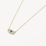 0.09 TCW Round Shaped September-Sapphire Birthstone Evil Eye Necklace