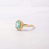 1.25 CT Oval Cut Halo & Pave March-Aquamarine Birthstone Engagement Ring