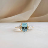 1.36 CT Oval Cut Cluster March-Aquamarine Birthstone Engagement Ring