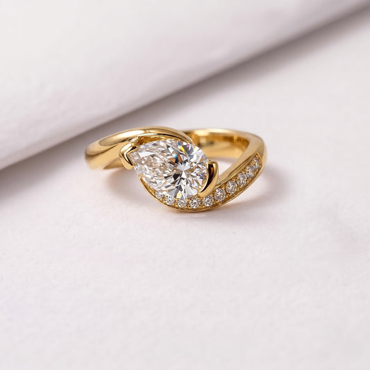 1 CT East West Pear Cut Semi Pave Lab-Grown Diamond Engagement Ring