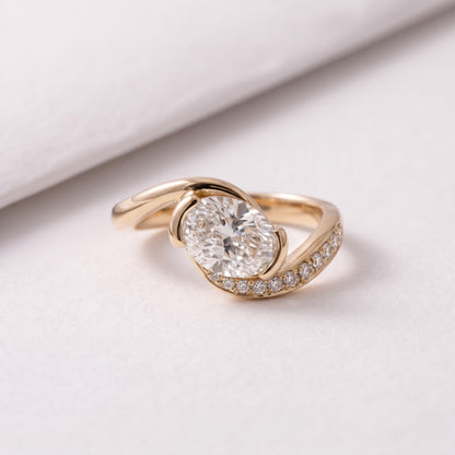 1 CT East West Oval Cut Semi Pave Lab-Grown Diamond Engagement Ring