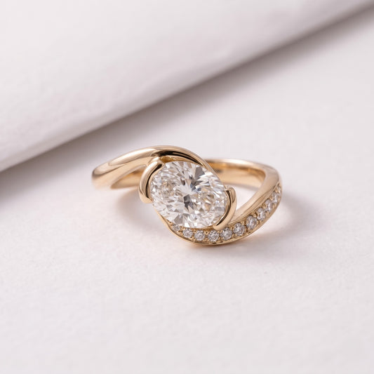 1 CT East West Oval Cut Semi Pave Lab-Grown Diamond Engagement Ring