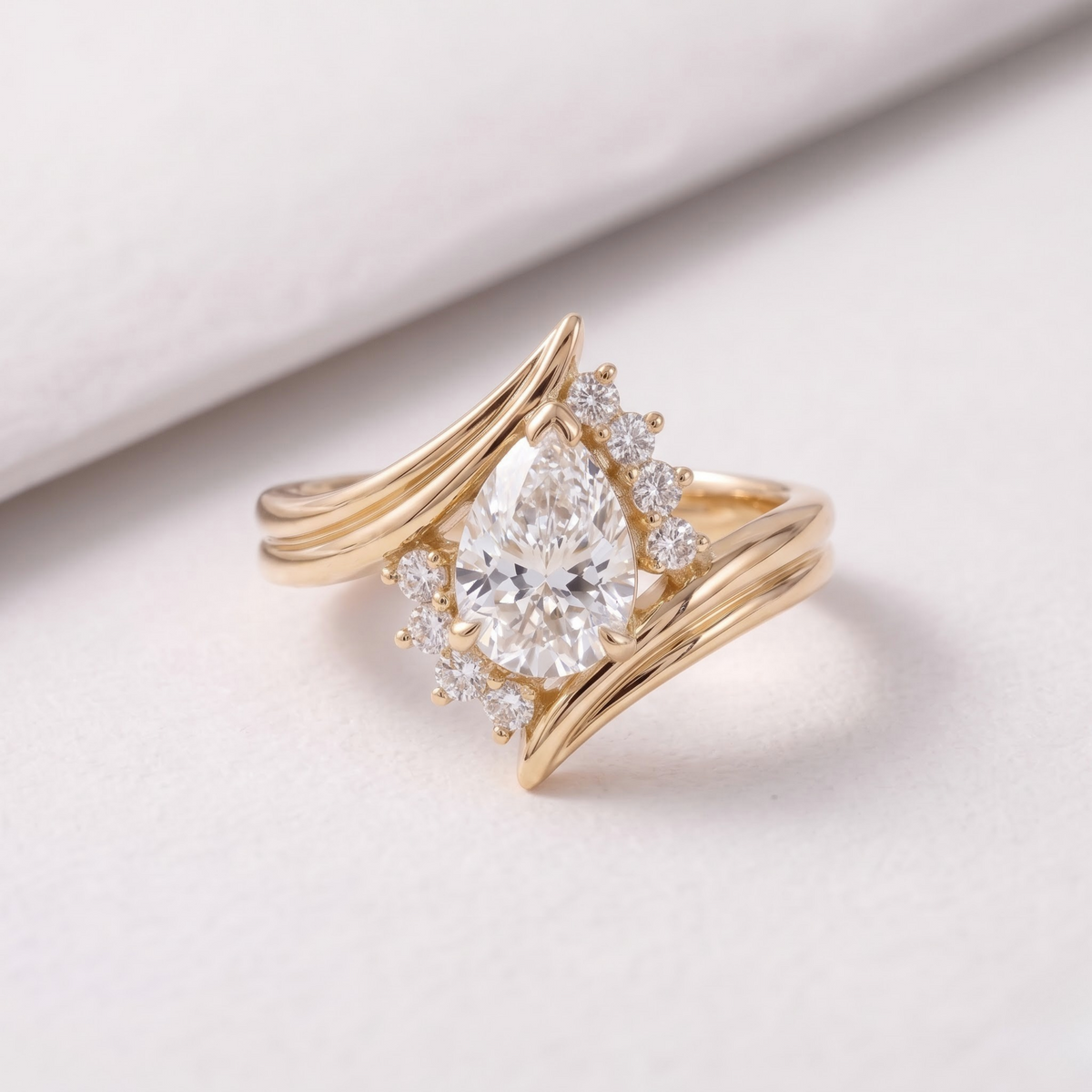 2 CT Pear Cut Curved Lab-Grown Diamond Engagement Ring