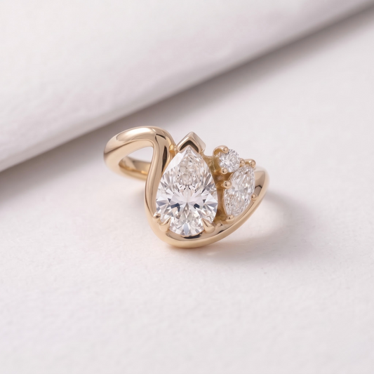2 CT Pear Cut Curved Lab-Grown Diamond Engagement Ring