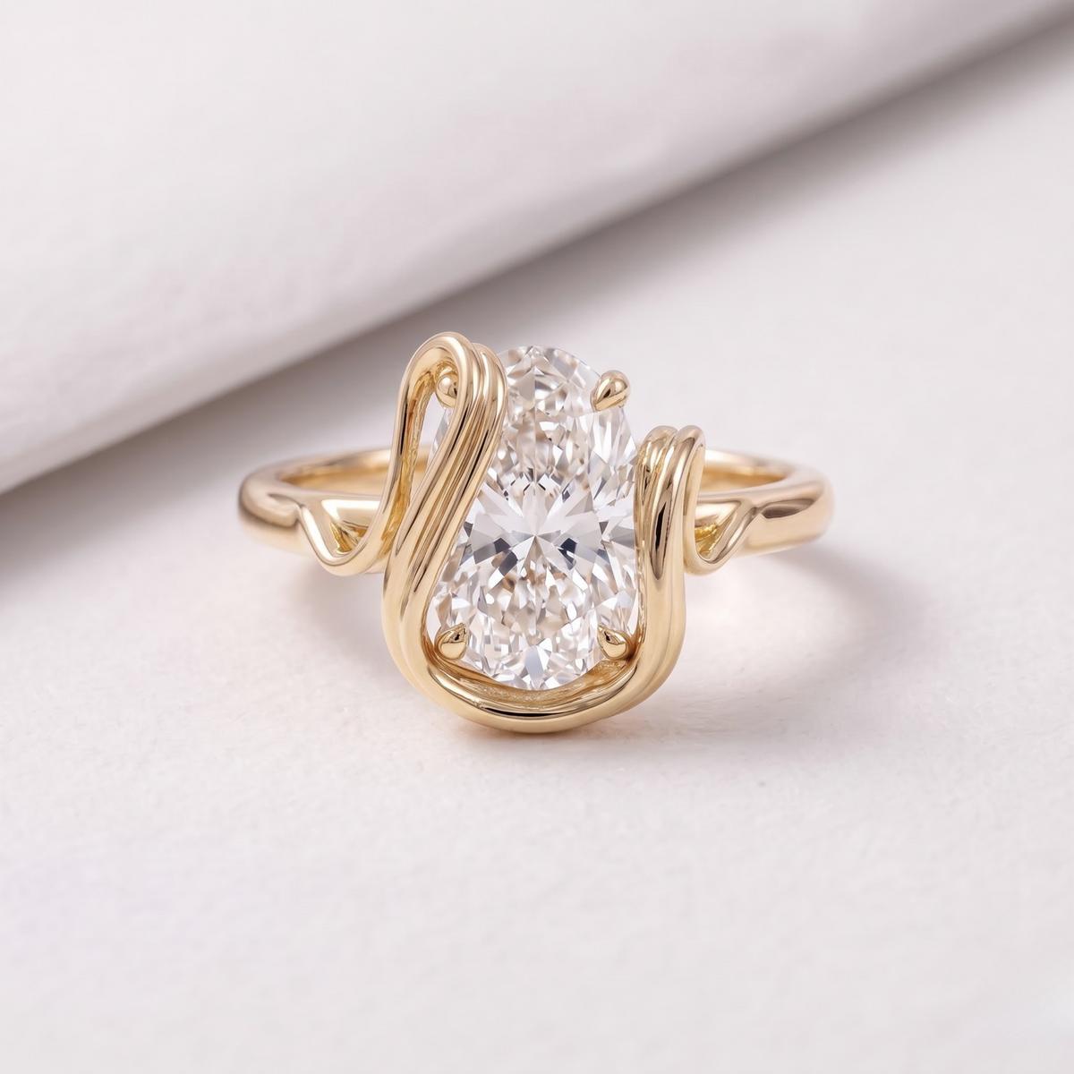 2 CT Pear Cut Curved Lab-Grown Diamond Engagement Ring
