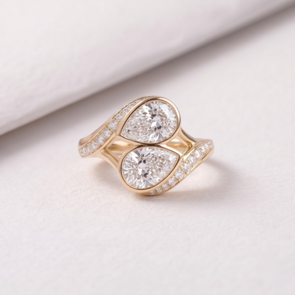 2 CT Pear Cut Curved Lab-Grown Diamond Engagement Ring