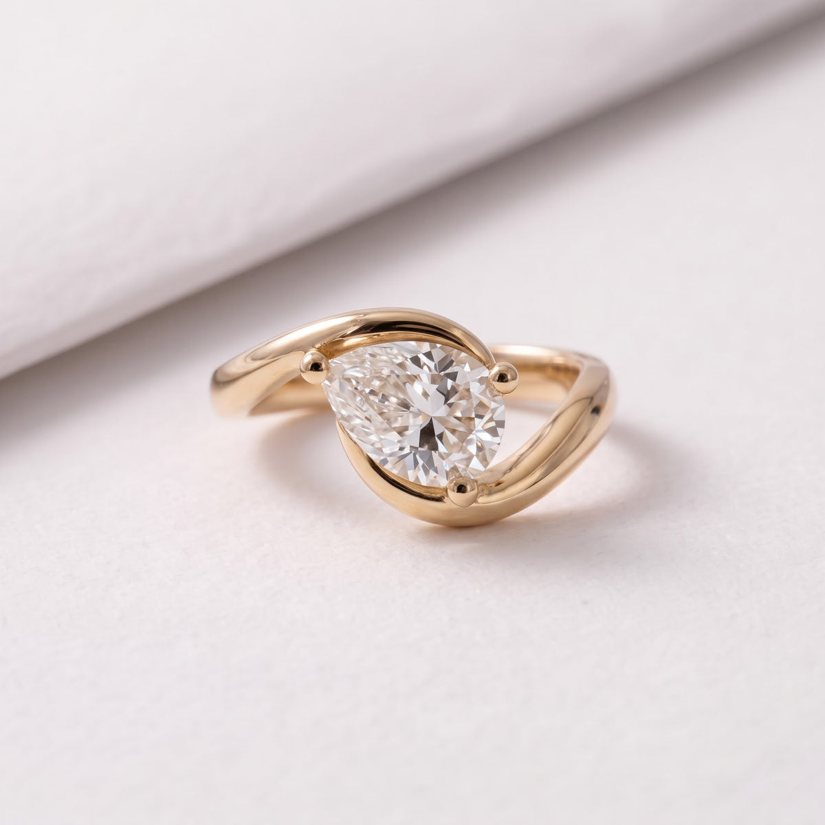 1 CT East West Pear Cut Solitaire Lab-Grown Diamond Engagement Ring