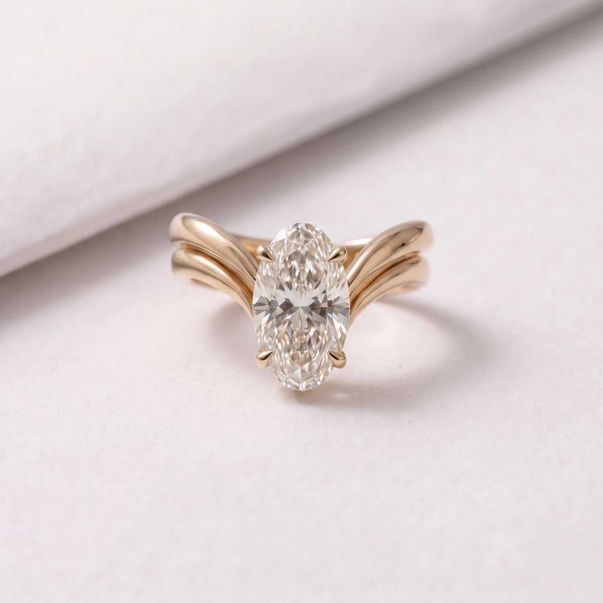3 CT Moval Cut Curved Lab-Grown Diamond Bridal Set