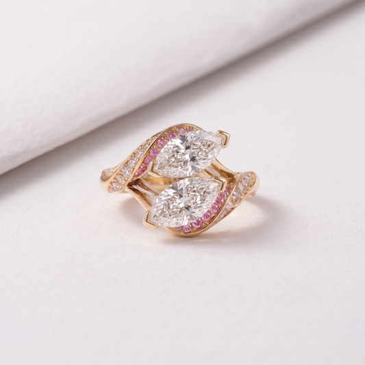 2 CT Pear Cut Curved Lab-Grown Diamond Engagement Ring
