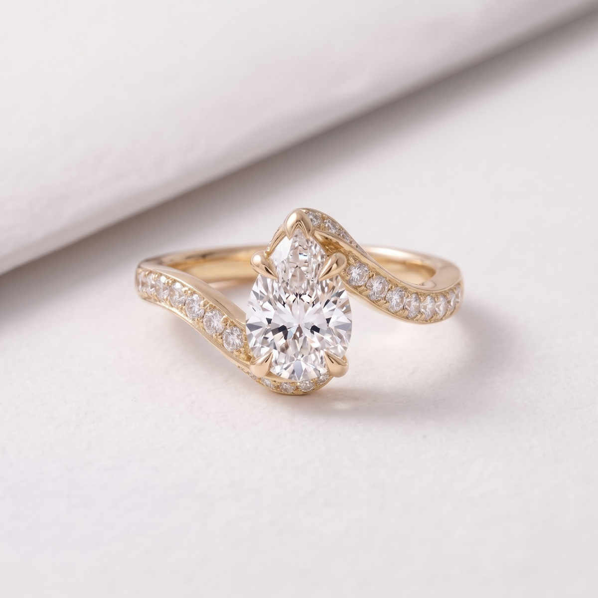 2 CT Pear Cut Curved Lab-Grown Diamond Engagement Ring